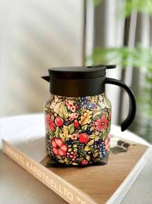 1 件 800 毫升花卉画咖啡壶，316 不锈钢保温瓶，带茶叶浸泡器和保温功能 - 黑色 - 查看 10