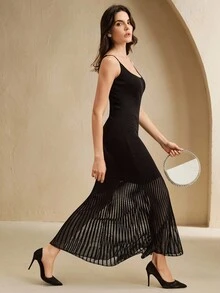 SHEIN X Jwoww Anewsta Women's Solid Color Mermaid Hem Fitted Elegant Camisole Knit Dress - Black - View 1