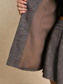 Poéselle Conjunto de traje de negocios de mujer con solapa entallada, abotonadura sencilla y manga larga - Marrón - Ver 9