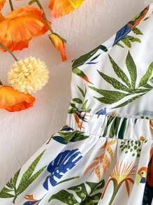 Travachic KIDS 女婴热带植物印花高低下摆时尚露背连衣裙 - 杏色 - 查看 4