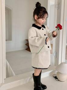 DAZY 2件套年轻女孩长袖翻领夹克和迷你裙套装 - 杏色 - 查看 1