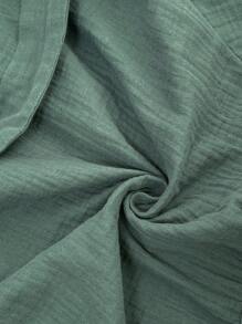 SHEIN 孕妇纯色纽扣半襟插肩灯笼袖口袋阔腿休闲连体裤 - 綠色 - 查看 7