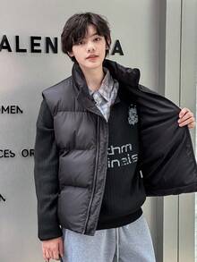 DAZY Áo khoác mùa đông rộng rãi, thoải mái, có khóa kéo phía trước màu trơn cho bé trai tuổi teen - màu đen - Xem 7