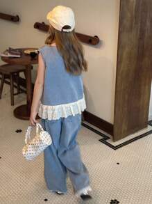 Hapijoa 青少年女孩日常休闲牛仔套装 - 藍色 - 查看 4