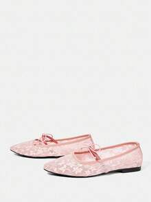 CUCCOO HITCHD Sepatu Mary Jane Jala Gaya Elegan Baru Musim Semi/Gugur 2026 dengan Dekorasi Pita, Warna Solid, Ujung Persegi, Nyaman, Kasual, dan Datar untuk Wanita - Berwarna merah muda - View 11