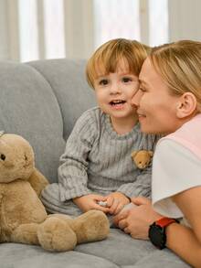 Souflis 2pcs Baby Boys' Cute Gray Ribbed Teddy Bear Graphic Long Sleeve Top And Gray Ribbed Pants Set, Autumn/Winter Toddler Sleep Wear Warm Jumpsuit For Baby Boy Fall - Grey - View 5