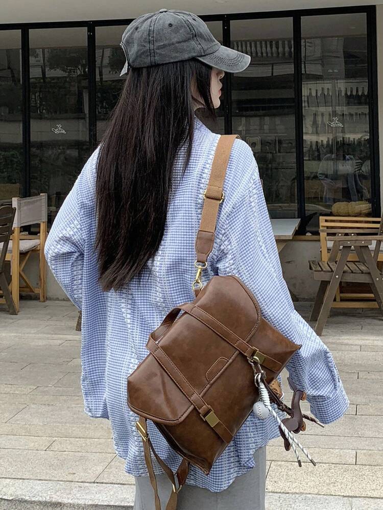 Women's Textured Plaid Loose Casual Street Style Shirt Long Sleeve Top