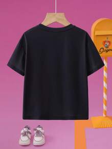 Nick 90s | SHEIN 男童卡通绿色恐龙图案黑色休闲短袖T恤 - 黑色 - 查看 2