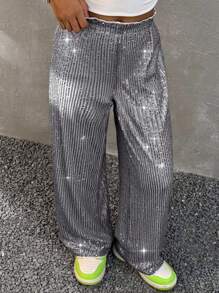 Coolane Tween Girls Fall/Winter Solid Color Patchwork Front Tie Casual Pants, Minimalist Style For Daily Wear,Back To School,Y2K ,Streetwear,Party