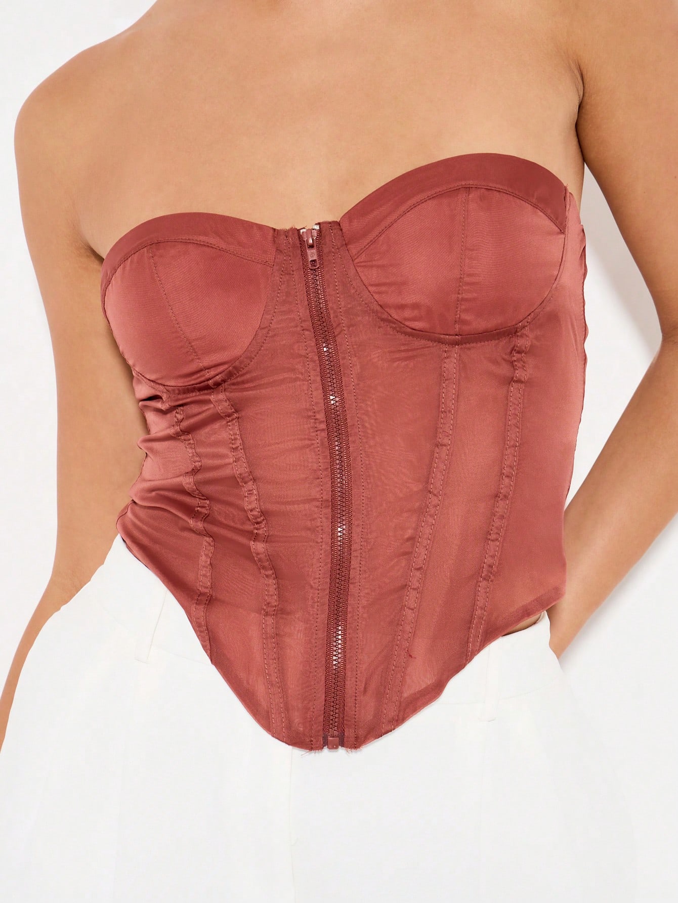 KIZN Organza Corset Top With Front Zipper