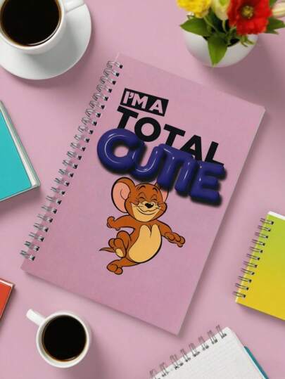 TOM & JERRY X SHEIN دفتر مغلف صلب A5 بطبعة جرافيك كرتون كلاسيكية، دفتر مرخص للاستخدام المدرسي والمكتبي