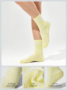 GLOWMODE 3 đôi tất cotton kẻ sọc cổ điển, mềm mại, thoáng khí, chất liệu lưới với logo dệt jacquard, thích hợp cho tập luyện, mặc hàng ngày và mùa thu đông. - Nhiều màu - Xem 2