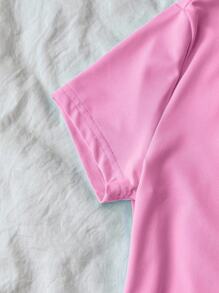 Kaos Crop Lengan Pendek Kasual Wanita Motif Bintang Laut, Kerang, dan Cangkang Kerang, Cocok untuk Liburan - Berwarna merah muda - View 3