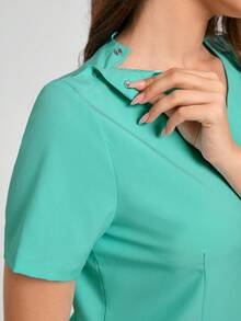 Scrubzie Scrub Uniform Set, Short Sleeve Top And Pants, Solid Color - Green - View 6