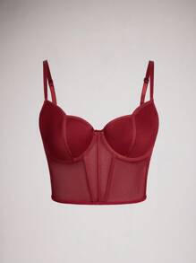 SHEIN Lencería con sujetador de malla en contraste unicolor - Burdeos - Ver 3