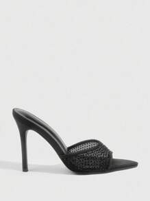 CUCCOO SZL Black Mesh Rhinestone Embellished High Heel Sandals For Christmas Spring Shoes Prom Heels Summer Shoes - Black - View 3