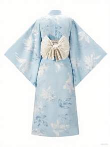 Irokai 日本女士印花传统和服浴衣两件套，夏季节日 - 藍色 - 查看 2