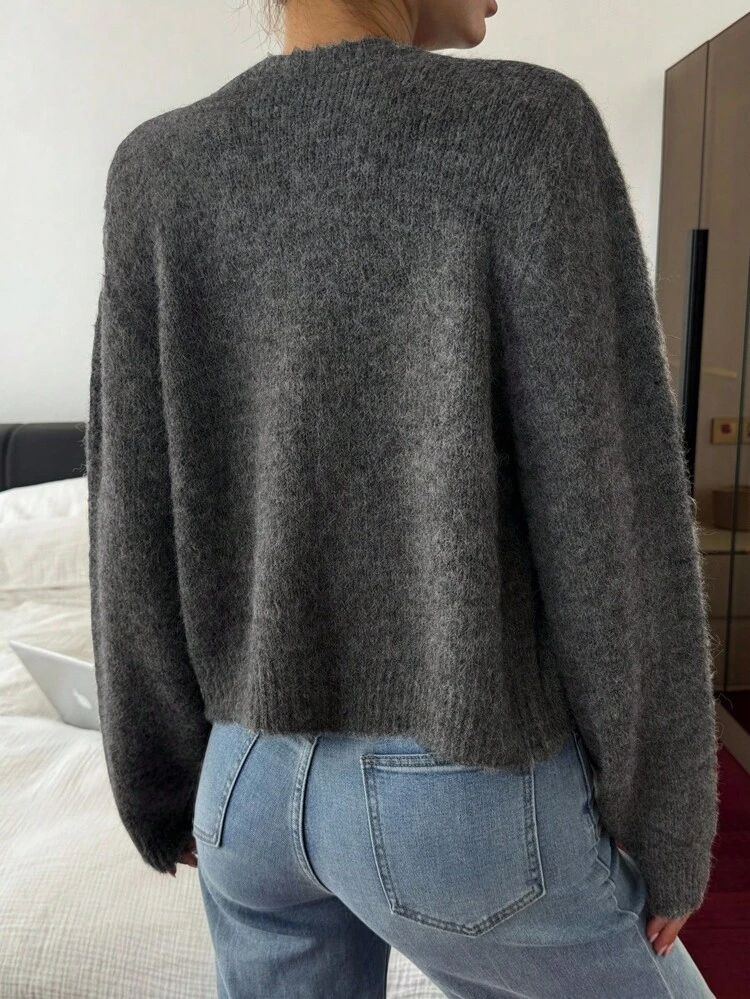 Women's Solid Color Round Neck Long Sleeve Single-Breasted Casual Knitted Cardigan Fall,Winter