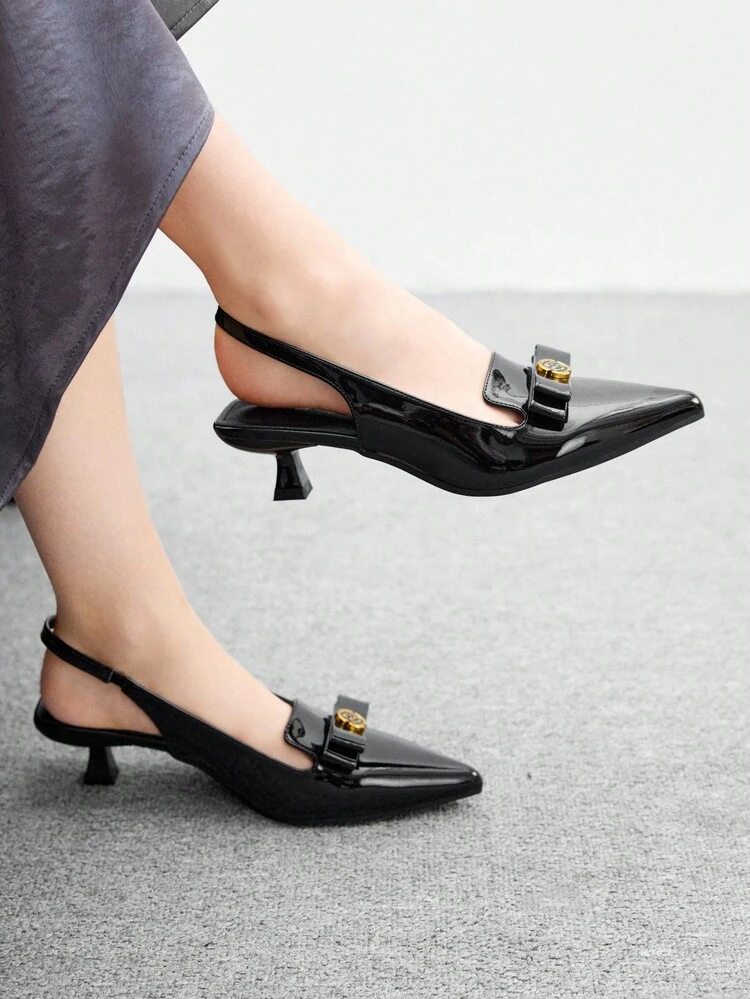 CUCCOO BIZCHIC Sapatos de Salto Alto Pretos Bico Fino e Sem Parte Traseira para Mulheres