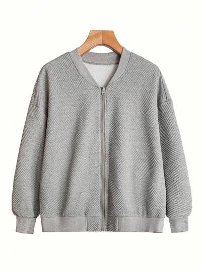 SHEIN Tall CURVE 大码女式落肩拉链休闲几何图案棒球领夹克