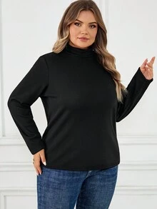 SHEIN CURVE+ 女式黑色长袖保暖内衬保暖T恤，加大码，秋冬