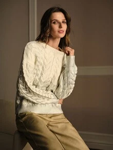 MOTF PREMIUM SUÉTER DE PUNTO TRENZADO CON HOMBROS CAÍDOS - Plateado - Ver 7