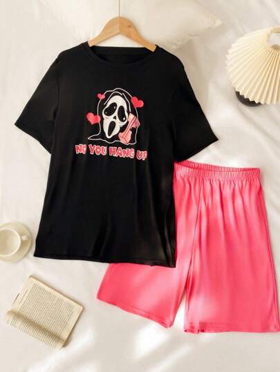FamilyFrolics Funny Graphic Print Short Sleeve Top And Shorts Men's Pajama Set