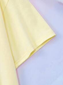 My Little Pony X SHEIN 青少年女孩休闲可爱卡通字母印花宽松短袖 T 恤，夏季 - 黃色 - 查看 5