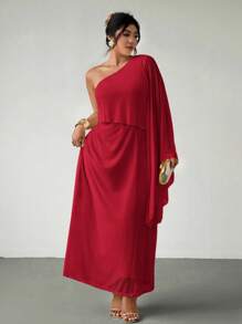 Firerie 新款夏季宽松雪纺网眼双层不对称长裙，黄色；适合情人节、音乐会、表演、约会、正式晚宴、舞会、婚礼季节、性感、优雅、通勤、返校、度假、海滩、浪漫、办公室女士、美人鱼风格、生日派对 - 酒紅色 - 查看 1