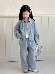 DAZY Bộ đồ denim cho bé gái - Màu xanh lam - Xem 1