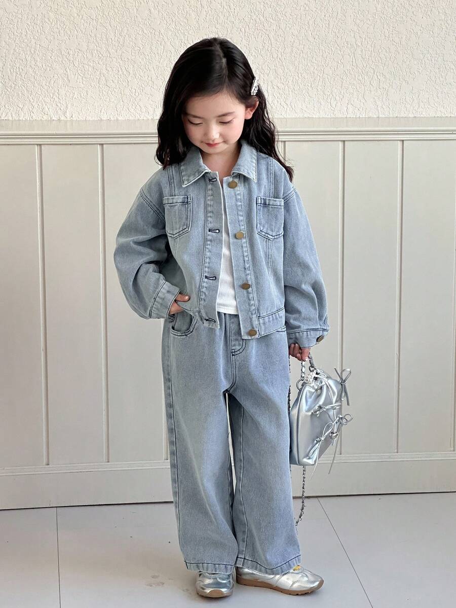 DAZY Bộ đồ denim cho bé gái - Màu xanh lam - Xem 1
