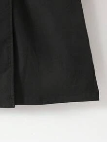 SHEIN 青少年女孩编织休闲百搭时尚纽扣领腰带蝴蝶结口袋宽松长款风衣，休闲军事风格，通勤和户外，返校，秋冬母子搭配，秋季服装，冬季服装