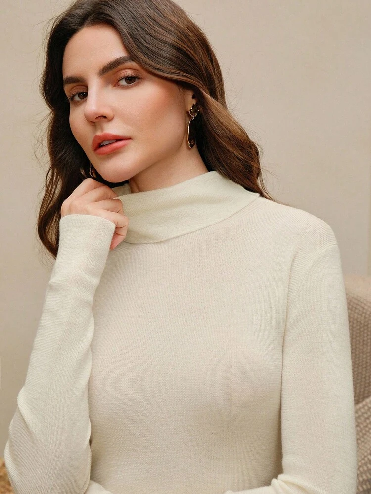 Women's Elegant Modern Solid Color 100% Wool Turtleneck Sweater