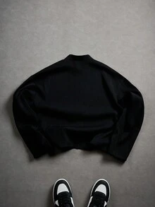 Manfinity EMRG 男士月亮印花长袖前拉链休闲夹克、短款拉链夹克、图案拉链夹克、街头风格夹克、黑色短款夹克男士、黑色图案夹克、短款夹克、哥特拉链、秋季 - 黑色 - 查看 7