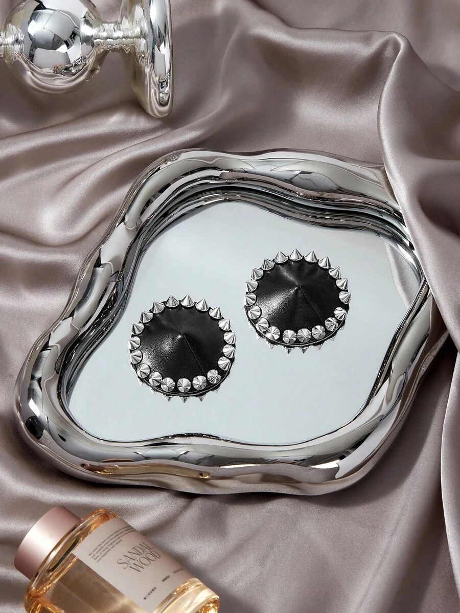 SHEIN Rivet Embellished Leather Nipple Cover - Black - View 1