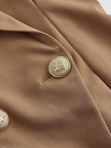 SHEIN MOD 女士两件套棕色复古喇叭袖修身西装外套和直筒裤，节日女装，女装，新年，优雅套装，秋冬新年装扮 - 棕色 - 查看 3