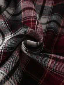 女士简约经典红白格子上衣和裤子两件套休闲睡衣套装，秋冬服装 - 彩色 - 查看 4