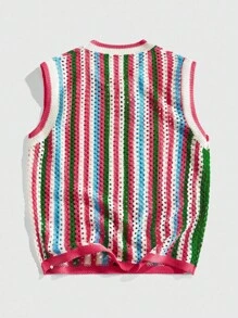 ROMWE MEN Casual 男士休闲度假街头时尚条纹针织宽松背心 - 粉色 - 查看 2