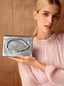 MOTF PREMIUM WOMEN'S TEXTURED MATERIAL SILVER EVENING CLUTCH - Silver - View 1