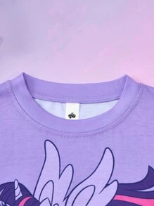 My Little Pony X SHEIN 青少年女孩休闲可爱马匹印花运动衫和裤子套装 - 彩色 - 查看 3