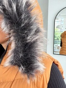 EURMUSE Women Long Fake Fur Hooded Padded Vest, Winter Coats - Mustard Yellow - View 6