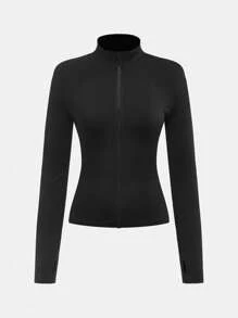 SHEIN Girlism 青少年女孩休闲瑜伽运动修身拉链领针织纯色上衣和高腰紧身裤套装，黑色返校装 - 黑色 - 查看 8