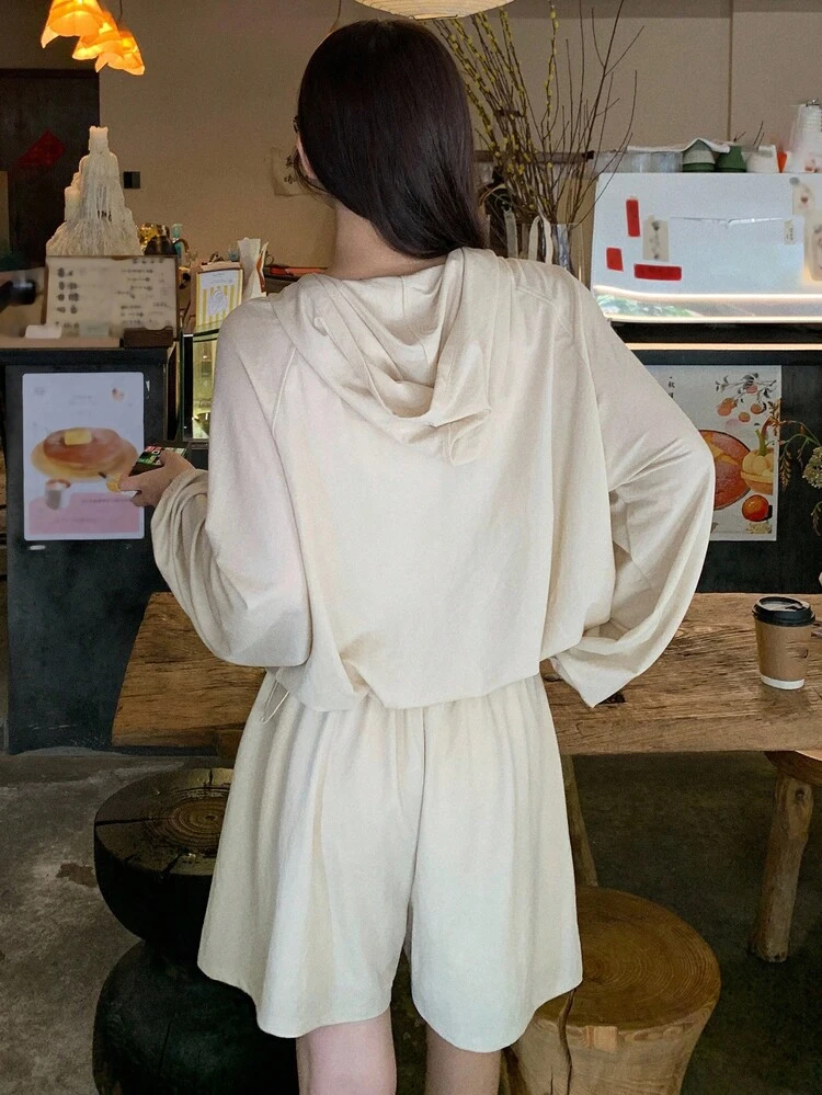 Women's Japanese Style Hooded Shirt & Casual Shorts 2 Pieces Set