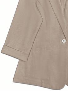 Franclia Áo khoác blazer trơn màu thường ngày tay dài cổ ve ve nữ - màu nâu - Xem 4