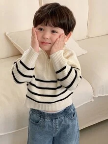 DAZY Toddler Boys' Korean Style Striped Collared Long Sleeve Sweater, Autumn/Winter