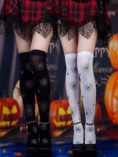 زوجان من جوارب طويلة بنمط شبكة العنكبوت الجذابة للنساء، لمناسبة عيد الهالوين