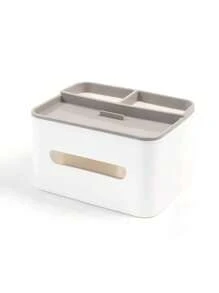 SHEIN 1 PC Multipurpose Desktop Storage Box With Tissue Paper Holder Drawer Paper Box Remote Control Holder Office Desk Organizers