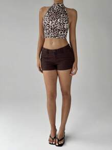 FavEase 女式豹纹性感露背吊带无袖背心图案猎豹印花T恤女式上衣 - 彩色 - 查看 3