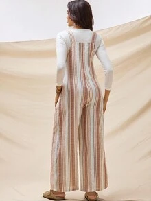 Boho Mama Kombinezon ciążowy, swobodny, w paski, z szerokimi nogawkami i blokami kolorów - Wielokolorowe - Zobacz 2