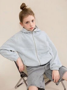 Tween Girl Baggy Casual Hooded Zip-Up Vintage Long Sleeve Sweatshirt, Suitable For Winter, Autumn, Halloween Fall - Light Grey - View 4
